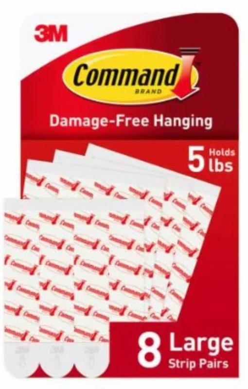 Command 17023-8ESF Large Replacement Strip, 0.747 in W, 3.643 in L, 1/2 in Thick, Foam Backing, White, 2.2 kg