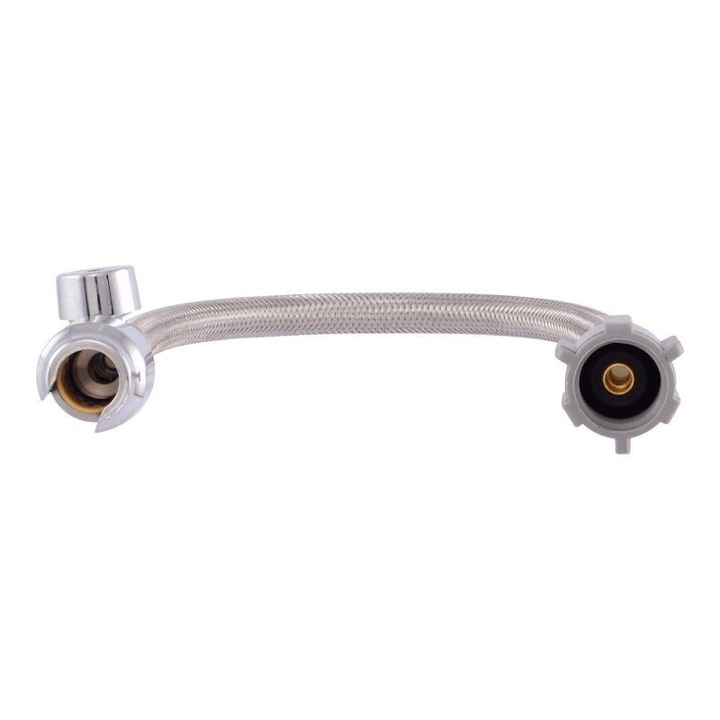 SharkBite UR24686 Toilet Connector with Straight Stop Valve, 1/2 in Inlet, PTC Inlet, 7/8 in Outlet, BC Outlet, 16 in L