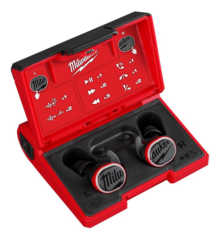 Milwaukee 2191-21 Jobsite Ear Buds, 125 Hz to 8 kHz, 5.1 Bluetooth, Lithium Battery, 55 ft Wireless Range