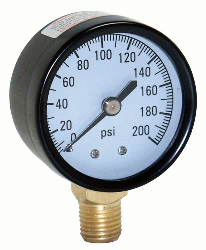 Water Source M2002-4L-RM Pressure Gauge, 1/4 in Connection, Steel Gauge Case, 0 to 200 psi, Bottom Connection