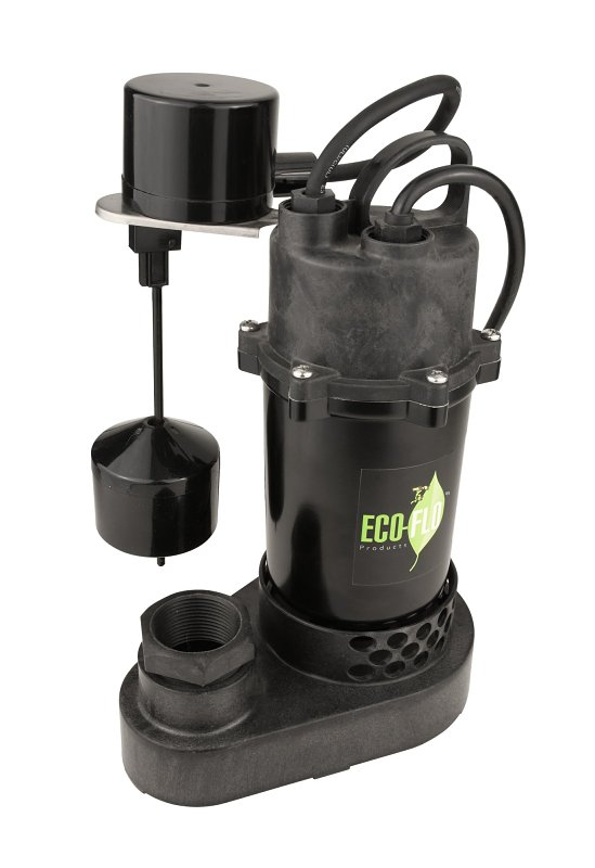 Eco-Flo SPP33V Sump Pump, 3.5 A, 115 V, 1/3 hp, 1-1/2 in Outlet, 3600 gph, Aluminum/Thermoplastic