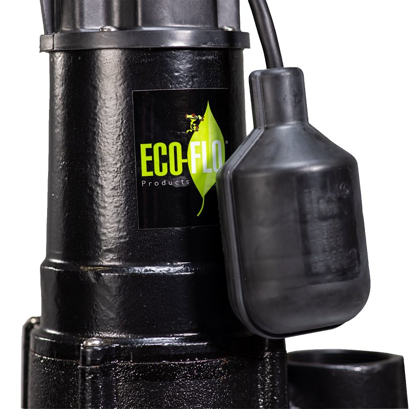 Eco-Flo RSE50W Sewage Pump, 115 V, 1/2 hp, 2 in Outlet, 5700 gph, Cast Iron/Thermoplastic
