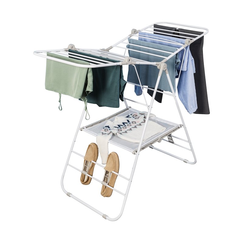 Honey-Can-Do DRY-09805 Expandable and Folding Wing Drying Rack, 50 lb, 42 linear ft Drying Space, White, 23-1/2 in W
