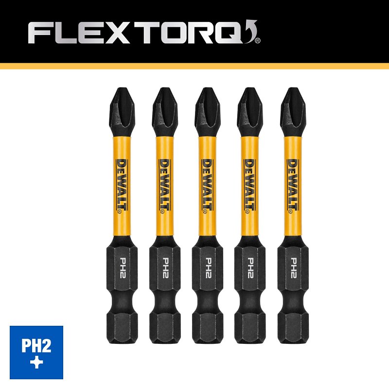 DEWALT FLEXTORQ DWAF2PH2IR5 Impact Screwdriver Bit, #2 Drive, Phillips Drive, 1/4 in Shank, Hex Shank, 2-1/4 in L, Steel