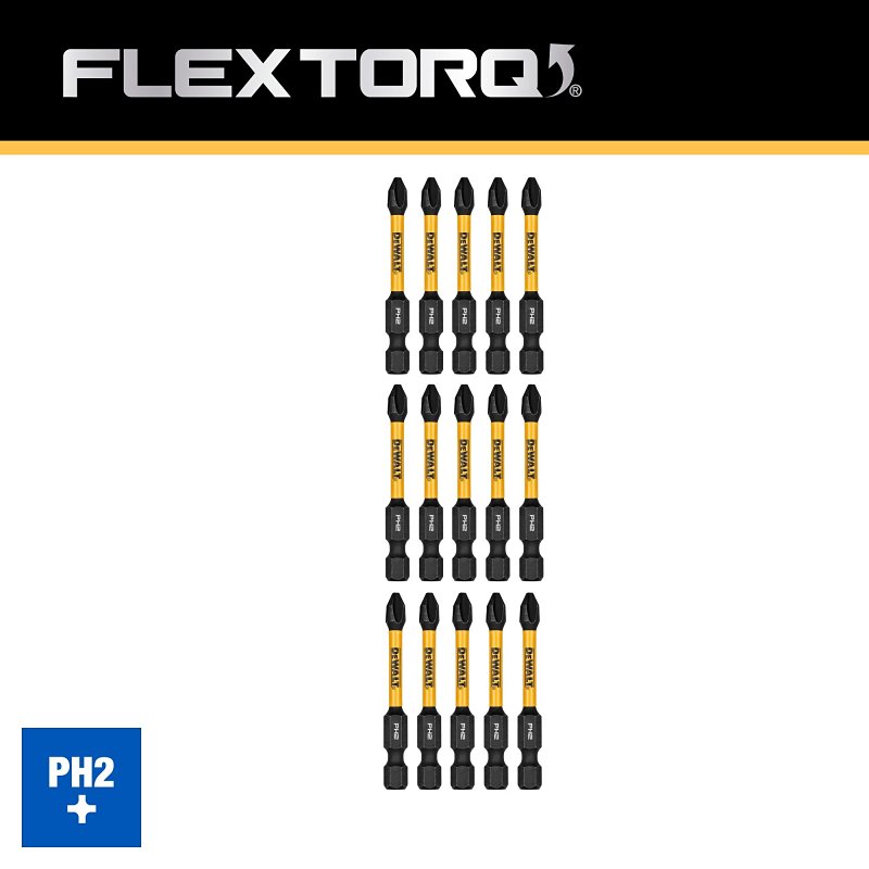 DEWALT FLEXTORQ DWAF2PH2IR15 Impact Screwdriver Bit, #2 Drive, Phillips Drive, 1/4 in Shank, Hex Shank, 2-1/4 in L