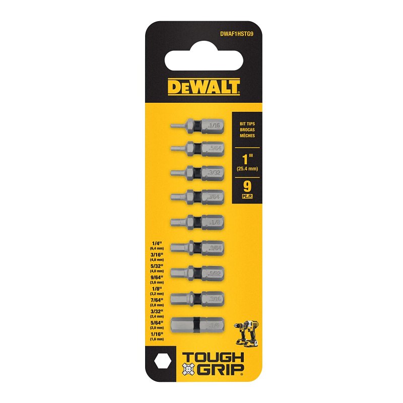 DEWALT TOUGHGRIP DWAF1HSTG9 Hex Security Bit Set, 9-Piece, Steel