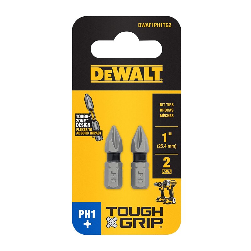 DEWALT TOUGHGRIP DWAF1PH1TG2 Screwdriver Bit, #1 Drive, Phillips Drive, 1/4 in Shank, Hex Shank, 1 in L, Steel