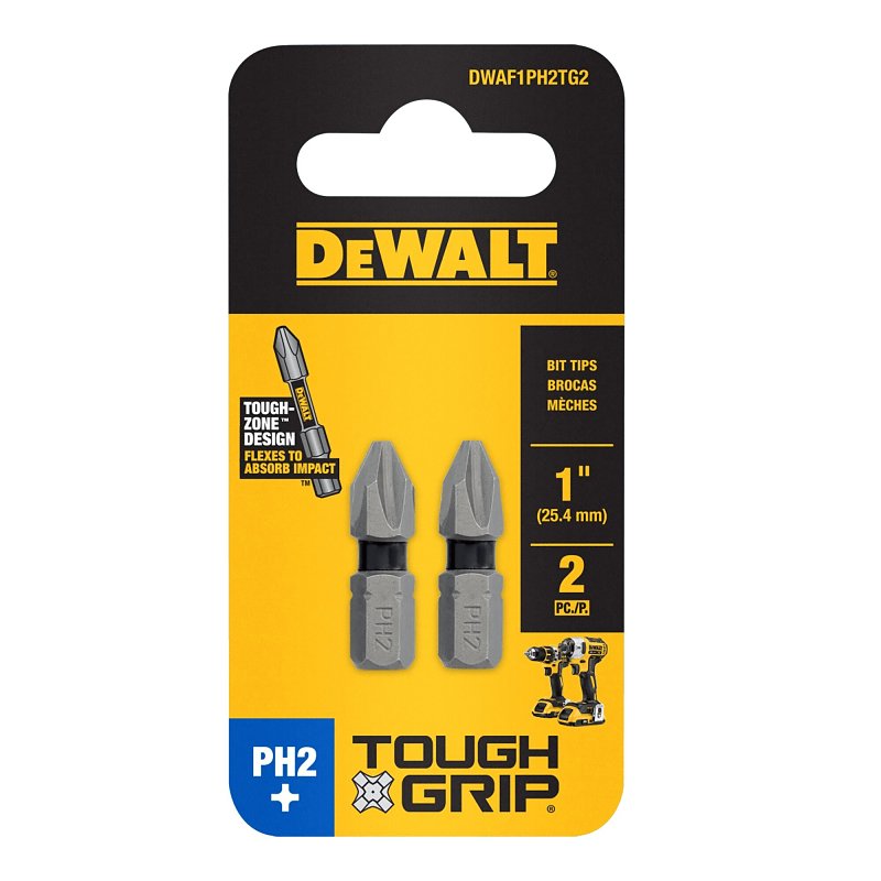 DEWALT TOUGHGRIP DWAF1PH2TG2 Screwdriver Bit, #2 Drive, Phillips Drive, 1/4 in Shank, Hex Shank, 1 in L, Steel