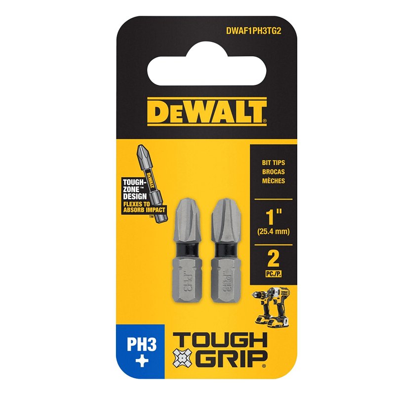 DEWALT TOUGHGRIP DWAF1PH3TG2 Screwdriver Bit, #3 Drive, Phillips Drive, 1/4 in Shank, Hex Shank, 1 in L, Steel