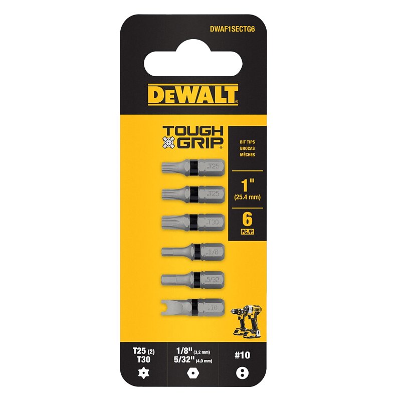DEWALT TOUGHGRIP DWAF1SECTG6 Security Bit Set, 6-Piece, Steel