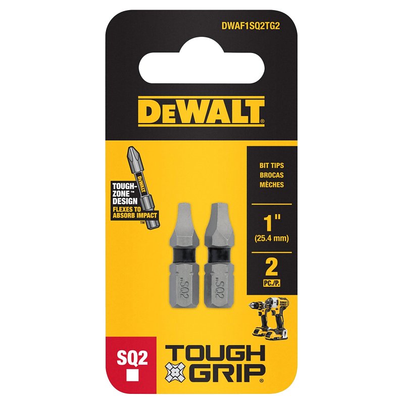 DEWALT TOUGHGRIP DWAF1SQ2TG2 Screwdriver Bit, #2 Drive, Square Drive, 1/4 in Shank, Hex Shank, 1 in L, Steel