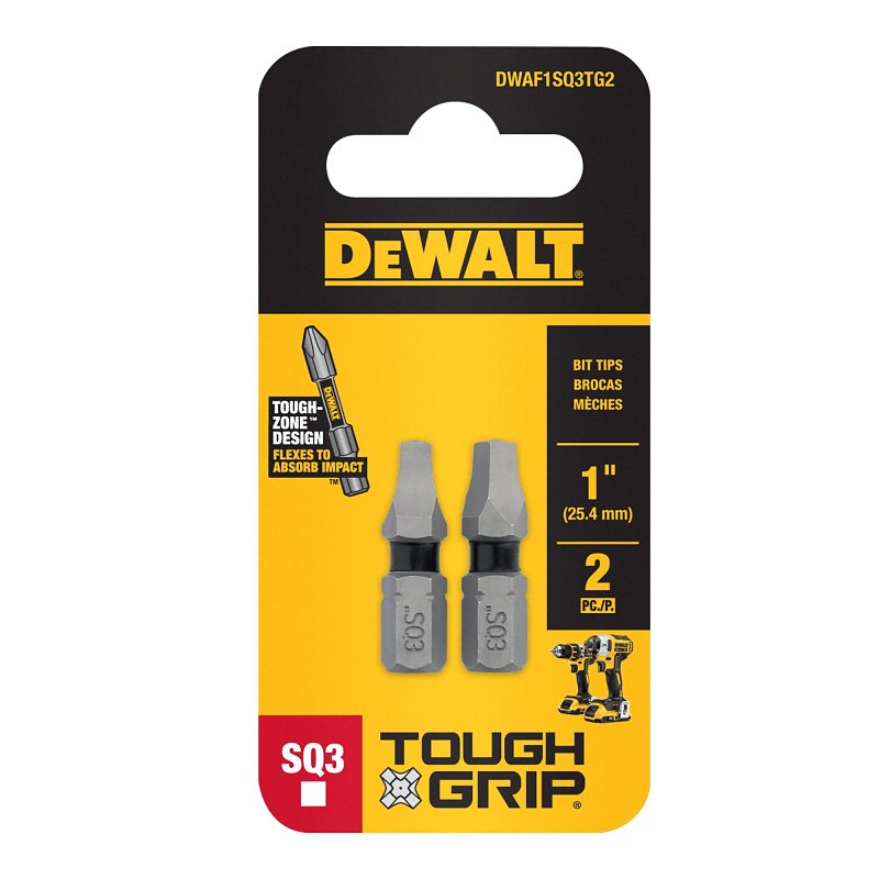 DEWALT TOUGHGRIP DWAF1SQ3TG2 Screwdriver Bit, #3 Drive, Square Drive, 1/4 in Shank, Hex Shank, 1 in L, Steel