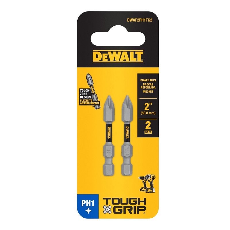 DEWALT TOUGHGRIP DWAF2PH1TG2 Screwdriver Bit, #1 Drive, Phillips Drive, 1/4 in Shank, Hex Shank, 2 in L, Steel