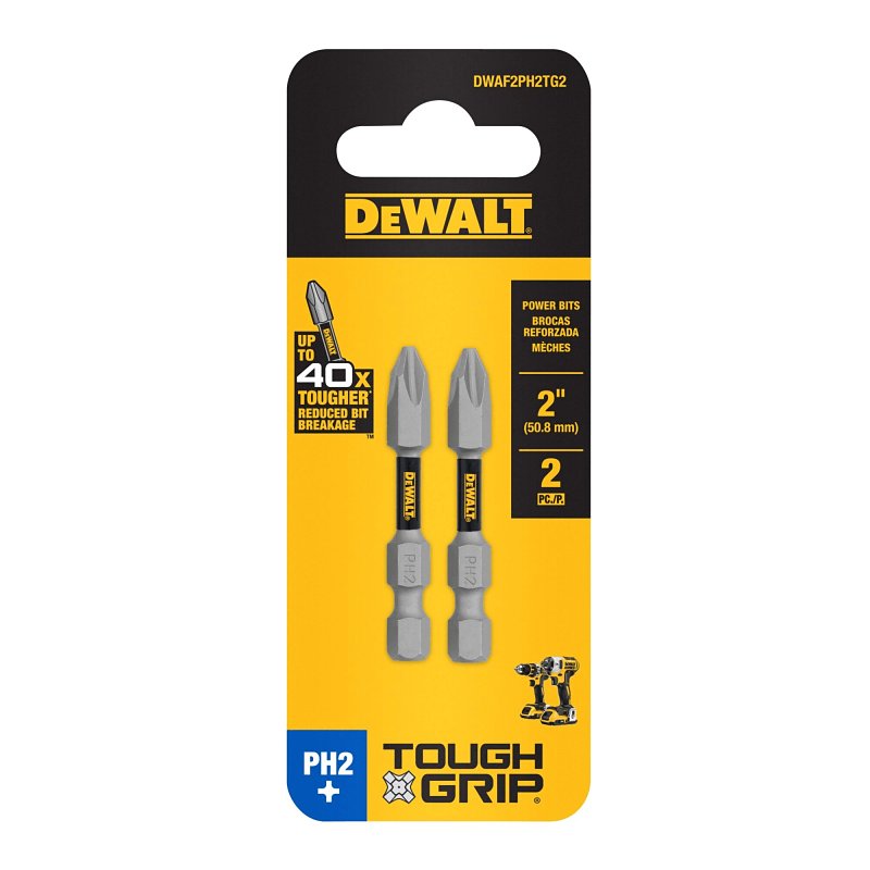DEWALT TOUGHGRIP DWAF2PH2TG2 Screwdriver Bit, #2 Drive, Phillips Drive, 1/4 in Shank, Hex Shank, 2 in L, Steel