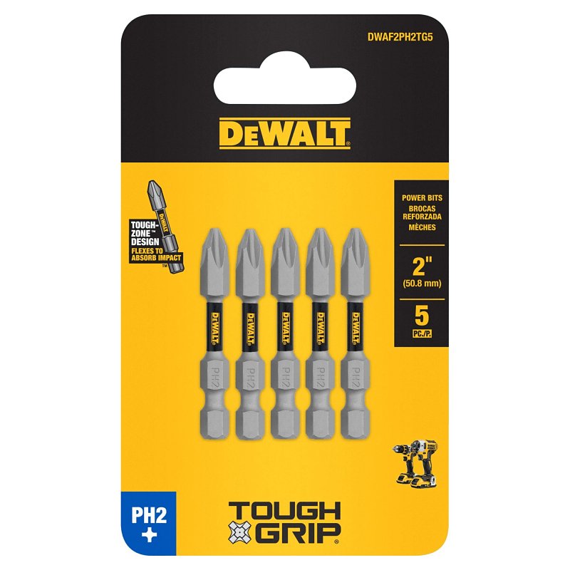 DEWALT TOUGHGRIP DWAF2PH2TG5 Screwdriver Bit, #2 Drive, Phillips Drive, 1/4 in Shank, Hex Shank, 2 in L, Steel
