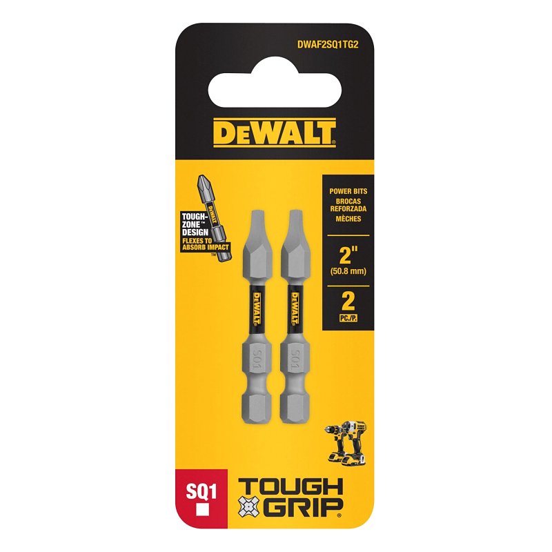 DEWALT TOUGHGRIP DWAF2SQ1TG2 Screwdriver Bit, #1 Drive, Square Drive, 1/4 in Shank, Hex Shank, 2 in L, Steel