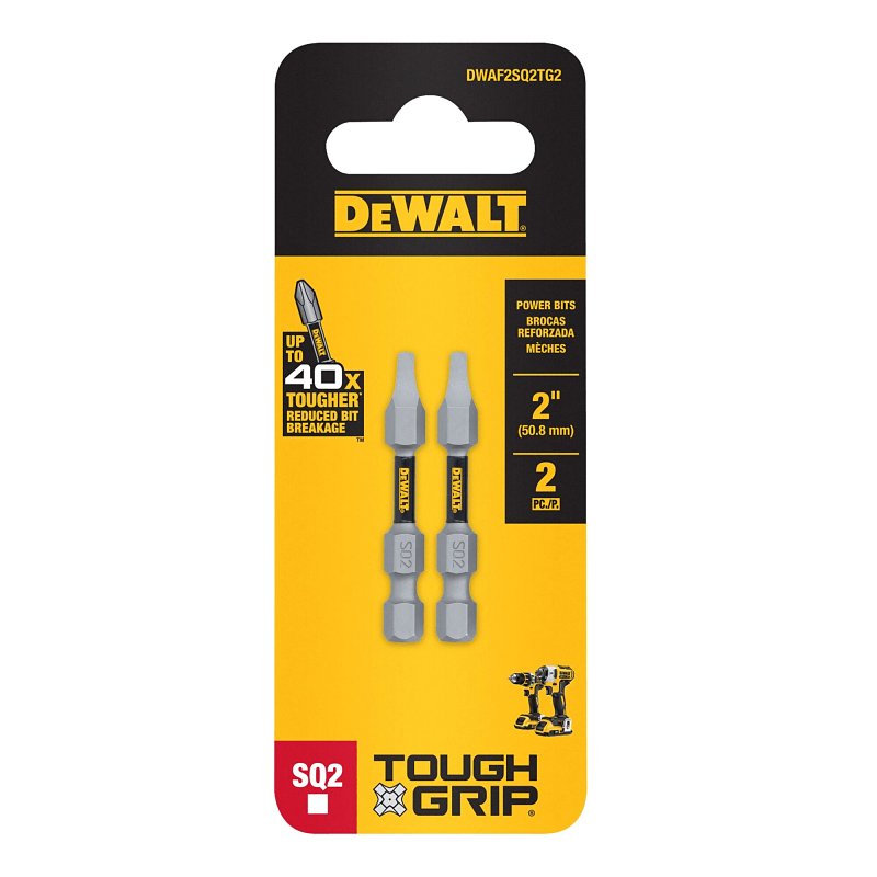 DEWALT TOUGHGRIP DWAF2SQ2TG2 Screwdriver Bit, #2 Drive, Square Drive, 1/4 in Shank, Hex Shank, 2 in L, Steel