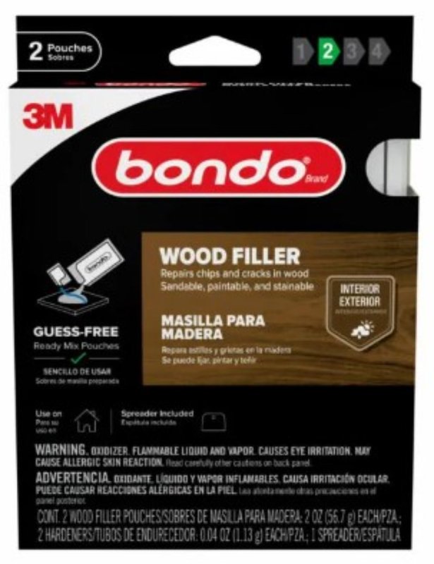 Bondo WF-2PK-ES Wood Filler, Liquid, Pungent Styrene, Yellow Pouch