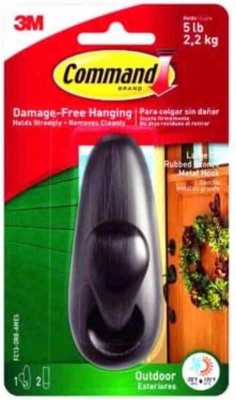 Command Forever Classic Series FC13-ORB-AWES Large Outdoor Hook, 5 lb, 1-Hook, Metal, Oil-Rubbed Bronze