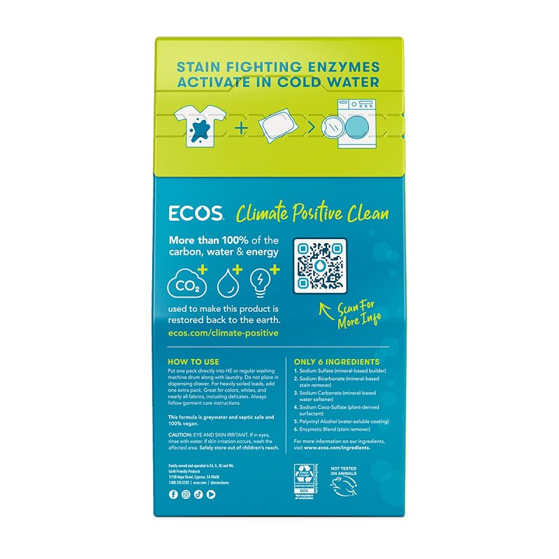 Ecos 9637/06 Laundry Detergent Pack, 40, Capsule, Free and Clear