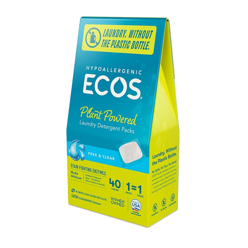 Ecos 9637/06 Laundry Detergent Pack, 40, Capsule, Free and Clear