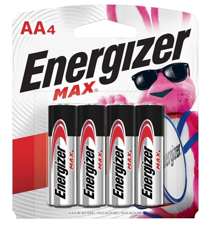 Energizer E91 E91BP-4 Battery, 1.5 V Battery, 2850 mAh, AA Battery, Alkaline, Manganese Dioxide, Zinc, Silver