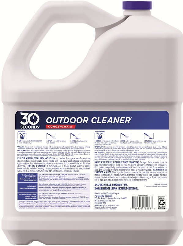 30 Seconds 2.5G30S Outdoor Cleaner, 2.5 gal, Bottle, Liquid, Light Yellow