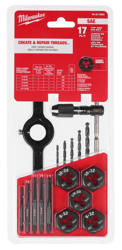 Milwaukee 49-22-5600 Tap and Die Set, 17-Piece, HCS, Black Oxide