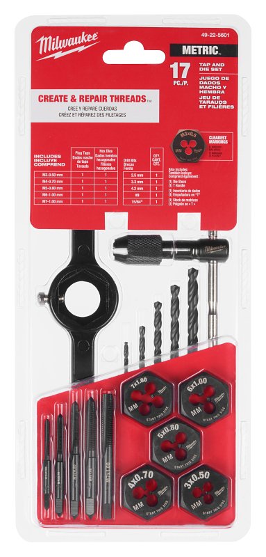 Milwaukee 49-22-5601 Tap and Die Set, 17-Piece, HCS, Black Oxide