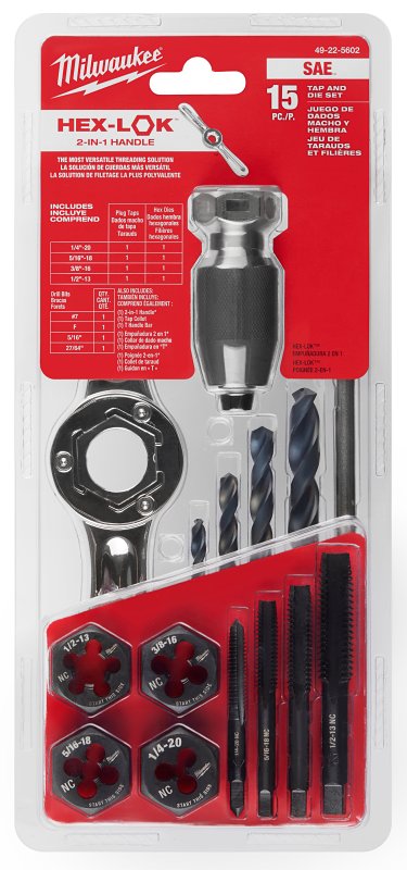 Milwaukee 49-22-5602 Tap and Die Set, 15-Piece, Metal, Black Oxide
