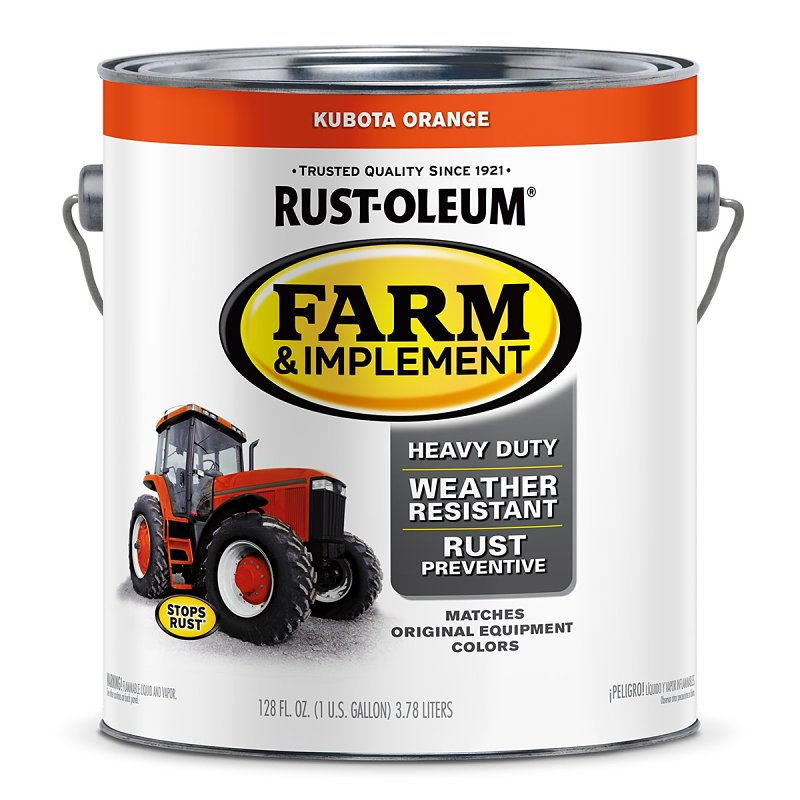 Specialty 280183 Farm Equipment Paint, Oil Base, Gloss Sheen, Kubota Orange, 1 gal, 520 sq-ft/gal Coverage Area