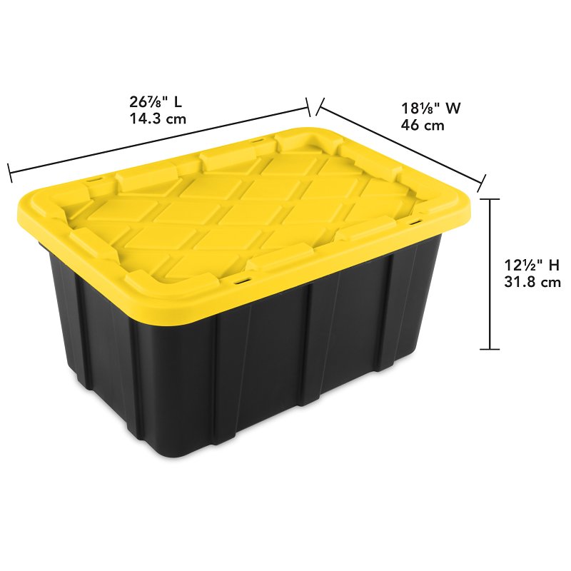 Sterilite 50639Y06 Industrial Tote, 17 gal, Snap-On Locking, Polypropylene, Black/Yellow Lily