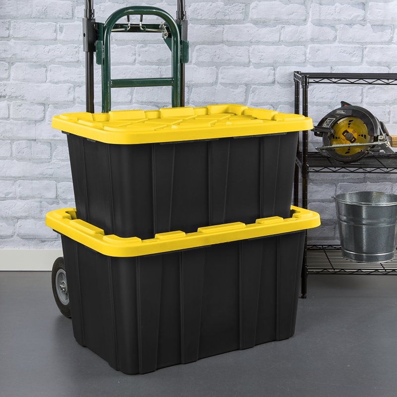 Sterilite 50639Y06 Industrial Tote, 17 gal, Snap-On Locking, Polypropylene, Black/Yellow Lily