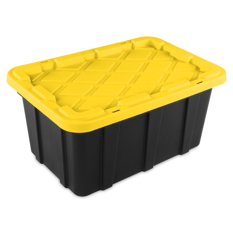 Sterilite 50639Y06 Industrial Tote, 17 gal, Snap-On Locking, Polypropylene, Black/Yellow Lily