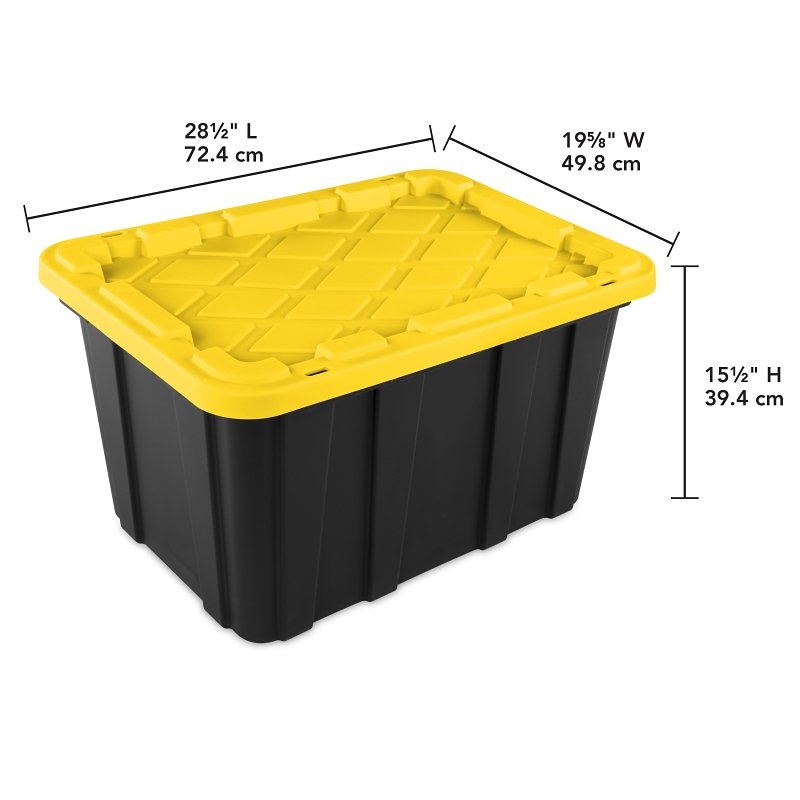 Sterilite 50659Y06 Industrial Tote, 27 gal, Snap-On Locking, Polypropylene, Black/Yellow Lily