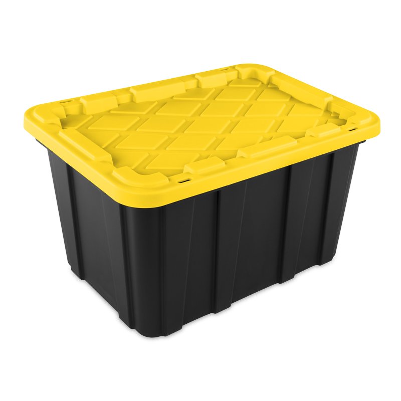 Sterilite 50659Y06 Industrial Tote, 27 gal, Snap-On Locking, Polypropylene, Black/Yellow Lily
