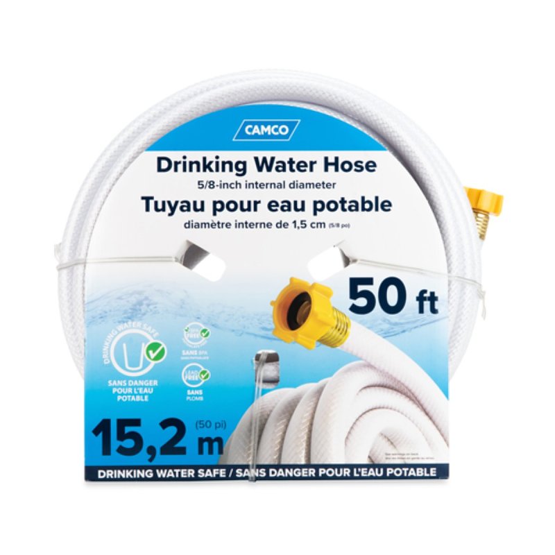Camco USA 22793 Drinking Water Hose, 5/8 in ID, 50 ft L, 50 psi Pressure, PVC, White