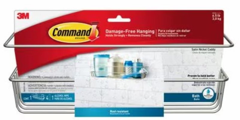 Command BATH31-SN-ES Bath Caddy, Metal/Plastic, Satin Nickel, 12-1/2 in OAW, 6-3/8 in OAH, 4-1/4 in OAD, 6.5 lb