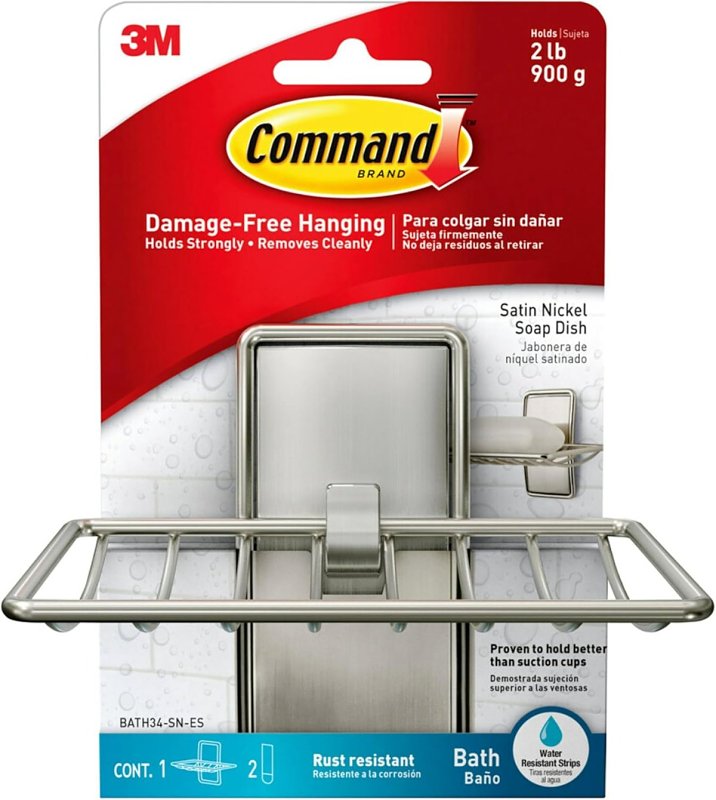 Command BATH34-SN-ES Bath Soap Dish, Wall Mounting, Metal/Plastic