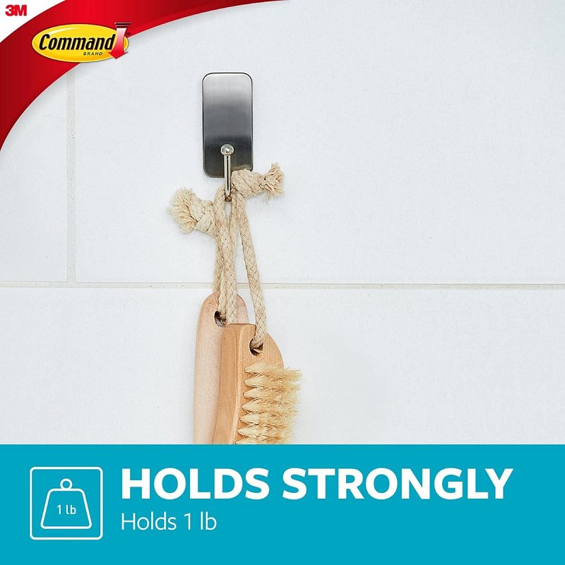 Command BATH33-SN-ES Small Bath Hook, 1 lb, 1-Hook, Metal/Plastic, Gray, Satin Nickel