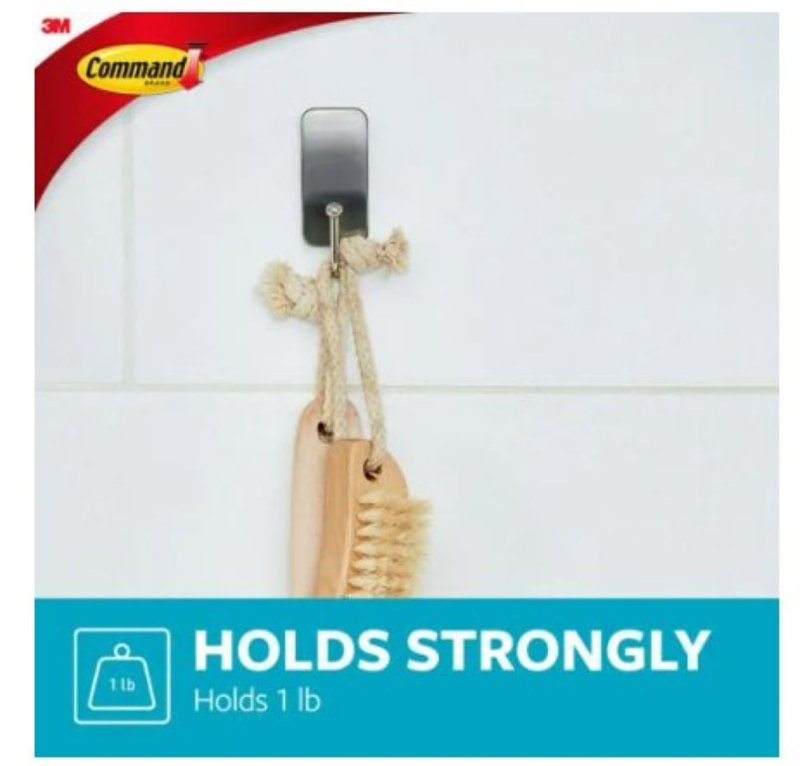 Command BATH43-SN-2ES Medium Bath Hook, 3 lb, 1-Hook, Metal, Satin Nickel