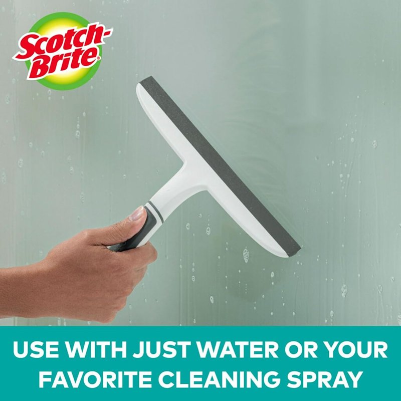 Scotch-Brite SQP-4 Streak-Free Squeegee, 10-1/4 in Blade, Plastic Blade, Straight Blade, Gray/White