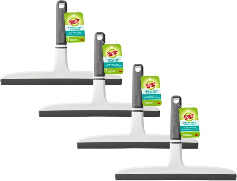 Scotch-Brite SQP-4 Streak-Free Squeegee, 10-1/4 in Blade, Plastic Blade, Straight Blade, Gray/White