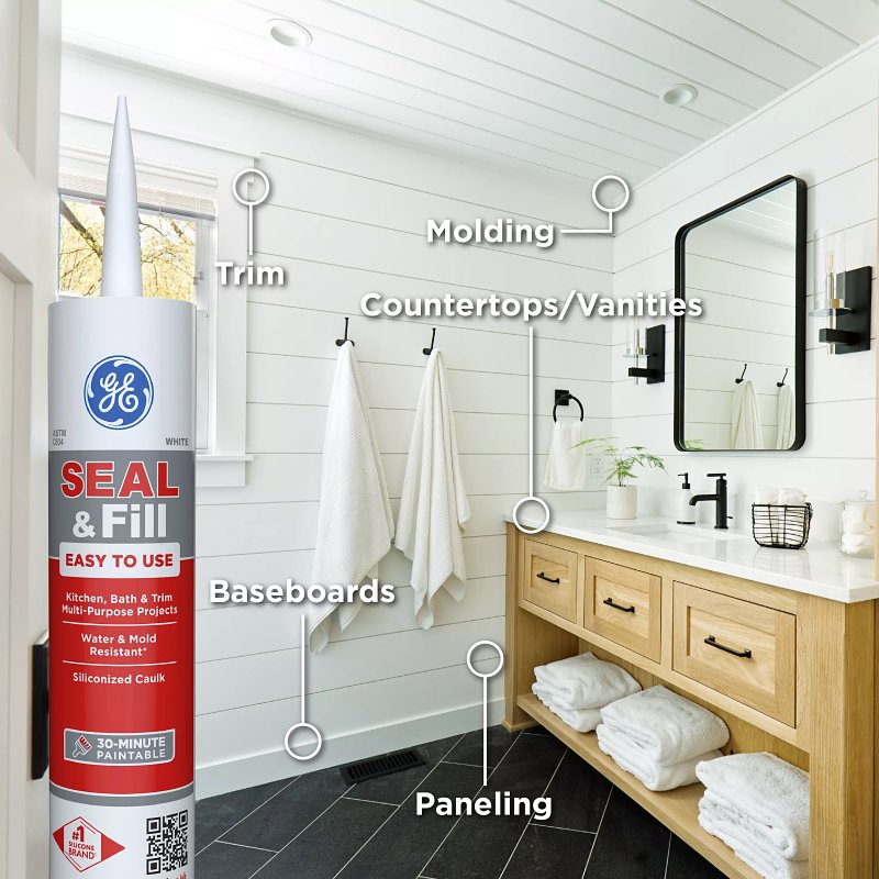 GE GE14209 Adhesive Caulk, White, 24 hr Curing, 10.1 oz Cartridge