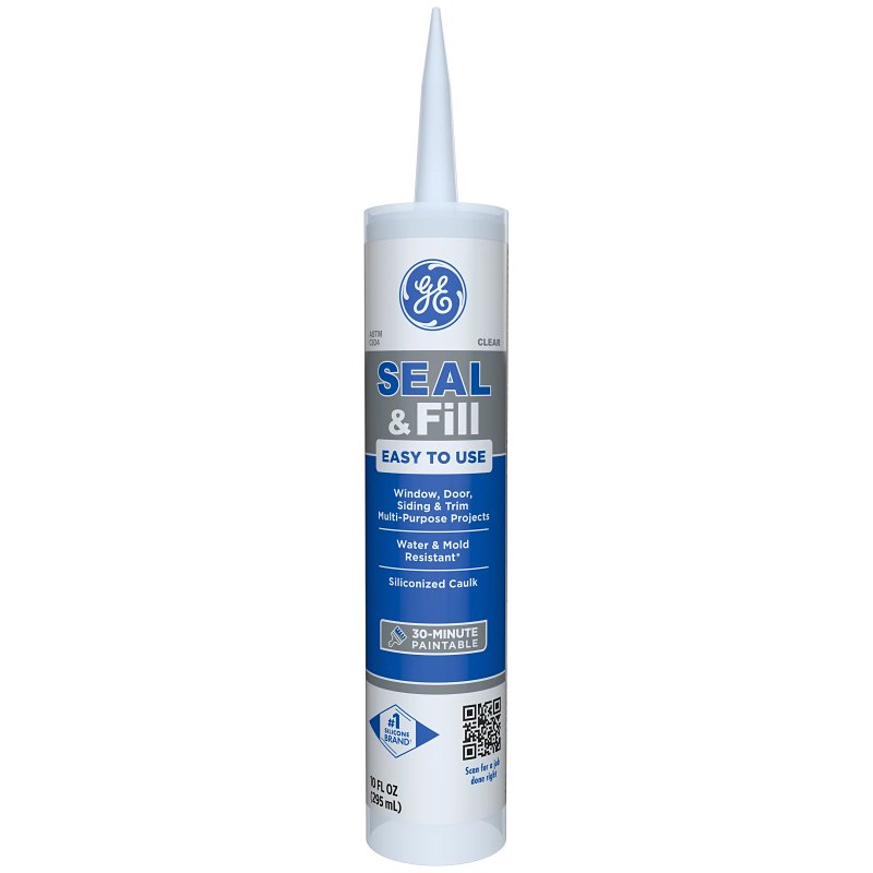 GE Siliconized Advanced Acrylic 3005190 Window & Door Sealant, Clear, 1 to 14 days Curing, 10 fl-oz Cartridge