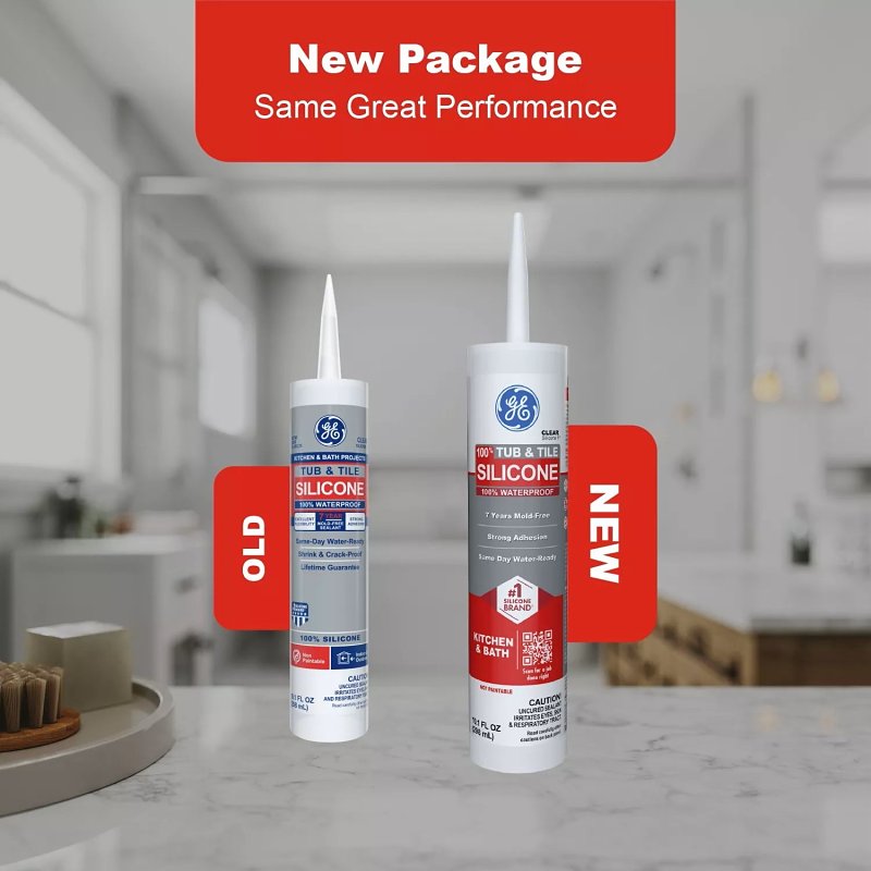 GE Silicone 1 2749484 Tub & Tile Sealant, White, 24 hr Curing, 10.1 fl-oz Cartridge
