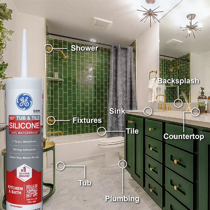 GE Silicone 1 2749484 Tub & Tile Sealant, White, 24 hr Curing, 10.1 fl-oz Cartridge