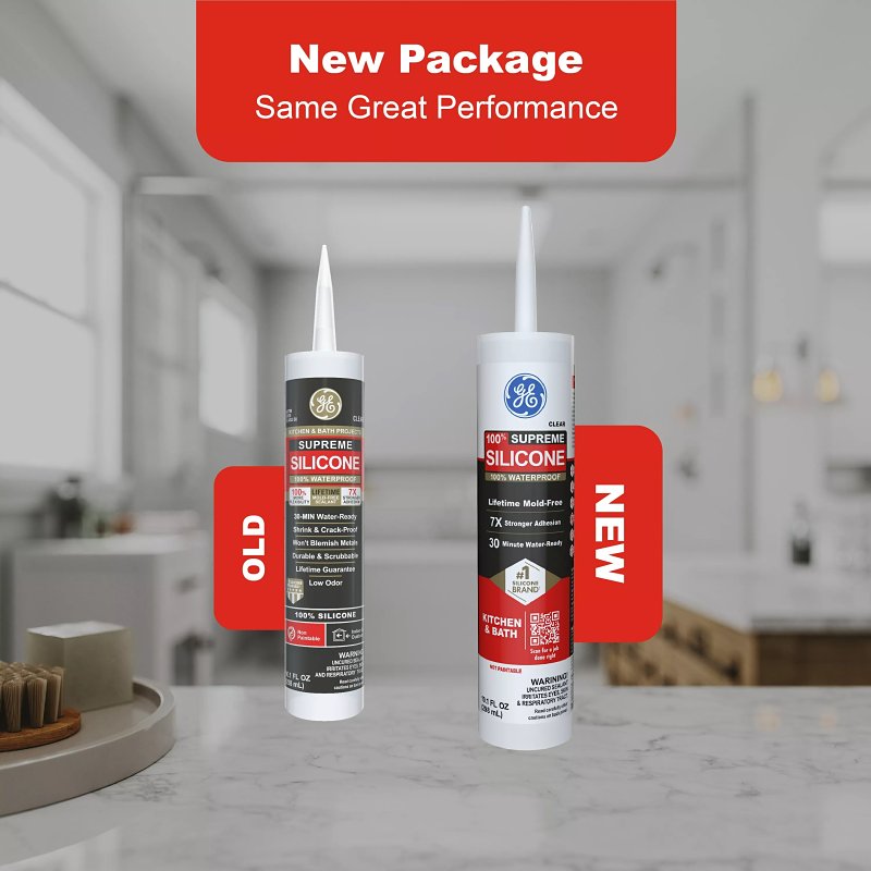 GE Supreme Silicone 2821640 Kitchen & Bath Sealant, White, 24 hr Curing, 10.1 fl-oz Cartridge