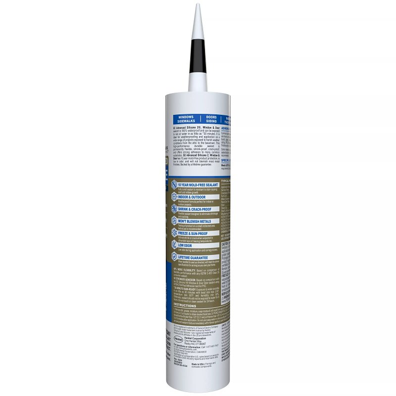 GE Advanced Silicone 2 2813670 Window & Door Sealant, Black, 24 hr Curing, 10.1 fl-oz Cartridge