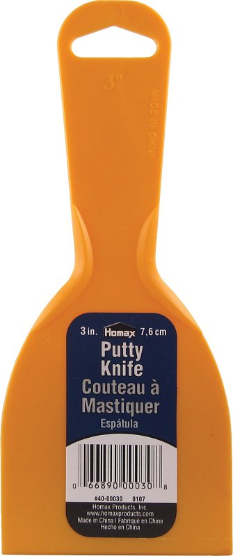 Homax 40-00030 Putty Knife, 3 in W Blade, Polystyrene Blade, Polystyrene Handle